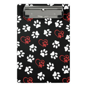 Pattern Of Paws, White Paws, Red Paws, Hearts Mini Clipboard