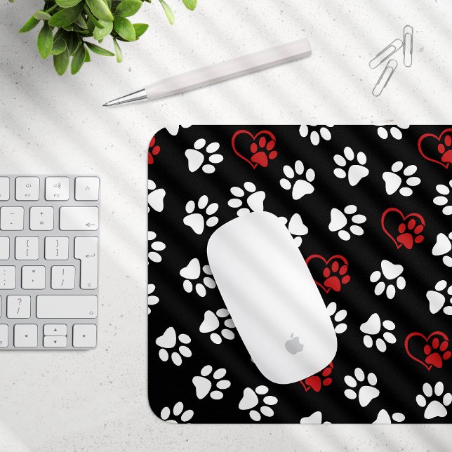 Pattern Of Paws, White Paws, Red Paws, Hearts Mouse Mat (Creator Uploaded)