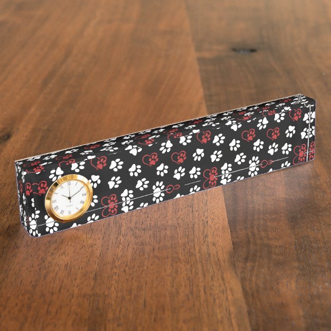 Pattern Of Paws, White Paws, Red Paws, Hearts Nameplate (Side)