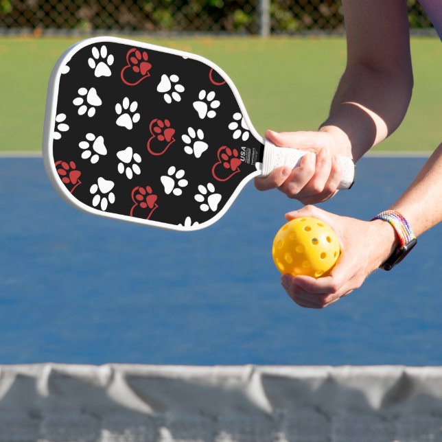 Pattern Of Paws, White Paws, Red Paws, Hearts Pickleball Paddle (Insitu)