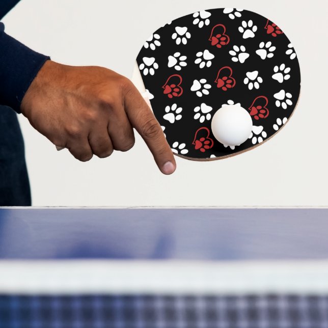 Pattern Of Paws, White Paws, Red Paws, Hearts Ping Pong Paddle (Insitu)