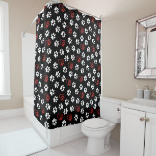 Pattern Of Paws, White Paws, Red Paws, Hearts Shower Curtain
