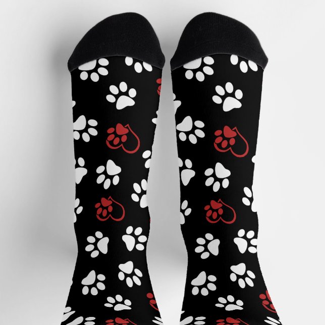Pattern Of Paws, White Paws, Red Paws, Hearts Socks (Top)