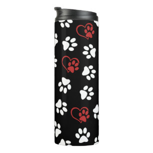 Pattern Of Paws, White Paws, Red Paws, Hearts Thermal Tumbler