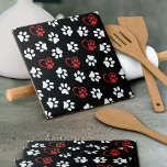 Pattern Of Paws, White Paws, Red Paws, Hearts Tile<br><div class="desc">Cute,  fun and adorable pattern with white paws and red and hearts on black background. Modern and trendy gift,  perfect for the dog lover in your life.</div>