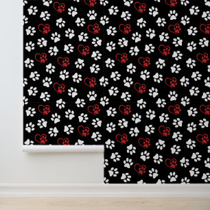 Pattern Of Paws, White Paws, Red Paws, Hearts Wallpaper