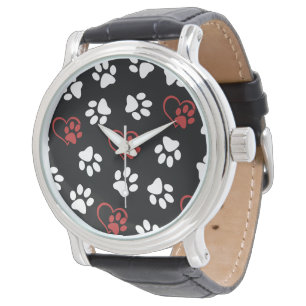 Pattern Of Paws, White Paws, Red Paws, Hearts Watch