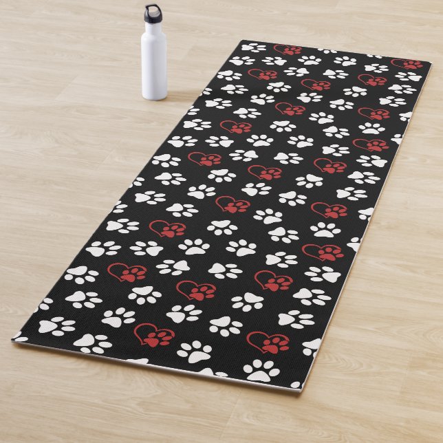 Pattern Of Paws, White Paws, Red Paws, Hearts Yoga Mat (In Situ)