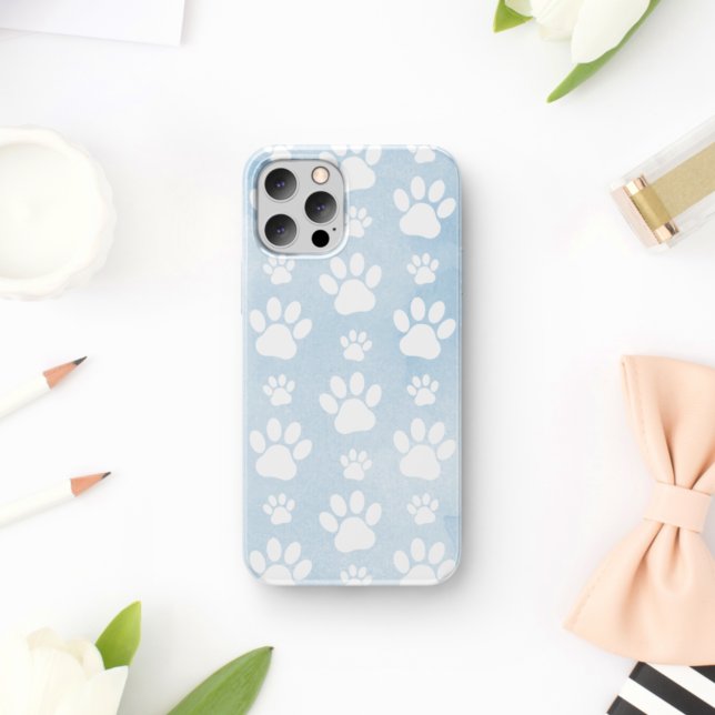 Pattern Of Paws, White Paws, Watercolors, Blue (Creator Uploaded)