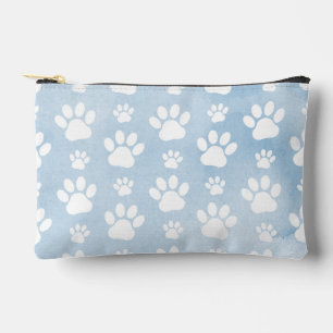 Pattern Of Paws, White Paws, Watercolors, Blue Accessory Pouch