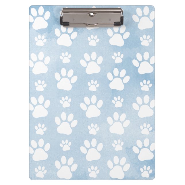 Pattern Of Paws, White Paws, Watercolors, Blue Clipboard (Front)