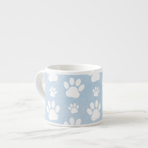 Pattern Of Paws, White Paws, Watercolors, Blue Espresso Cup