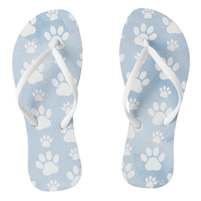 Pattern Of Paws, White Paws, Watercolors, Blue Flip Flops (Footbed)