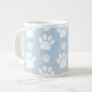 Pattern Of Paws, White Paws, Watercolors, Blue Large Coffee Mug