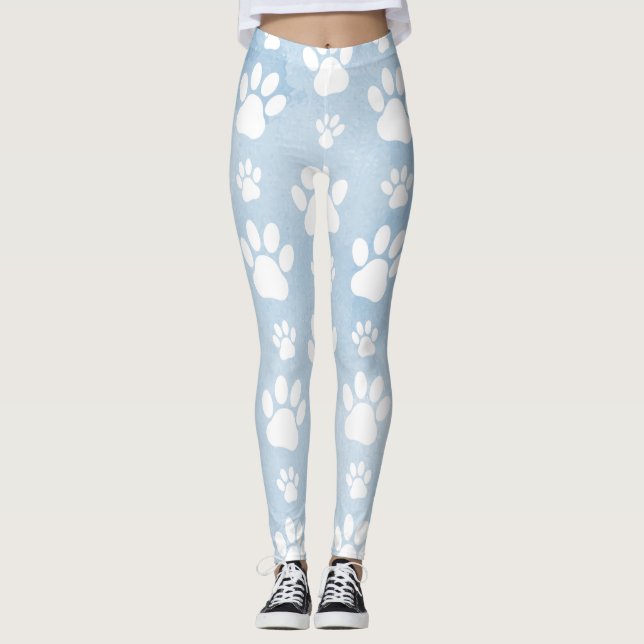 Pattern Of Paws, White Paws, Watercolors, Blue Leggings (Front)
