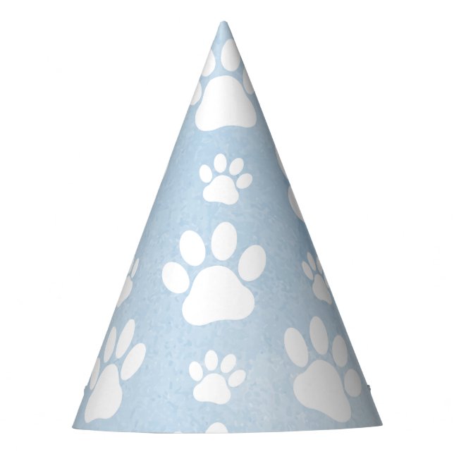 Pattern Of Paws, White Paws, Watercolors, Blue Party Hat (Front)