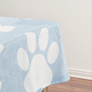 Pattern Of Paws, White Paws, Watercolors, Blue Tablecloth