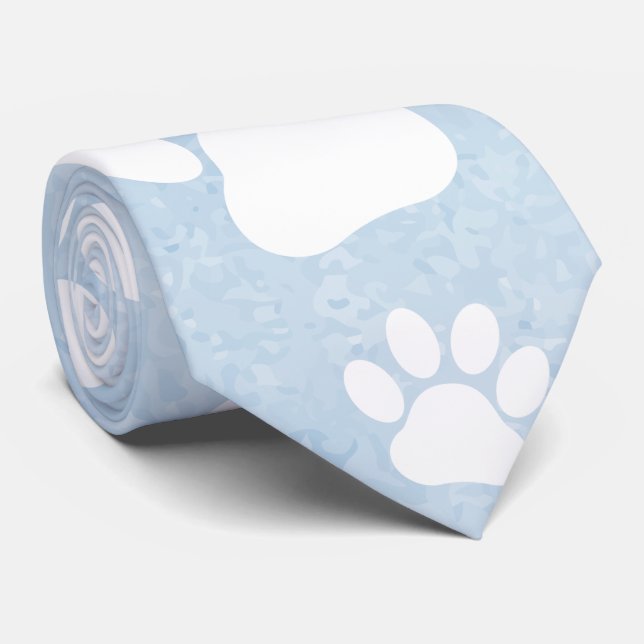 Pattern Of Paws, White Paws, Watercolors, Blue Tie (Rolled)
