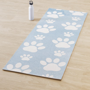 Pattern Of Paws, White Paws, Watercolors, Blue Yoga Mat