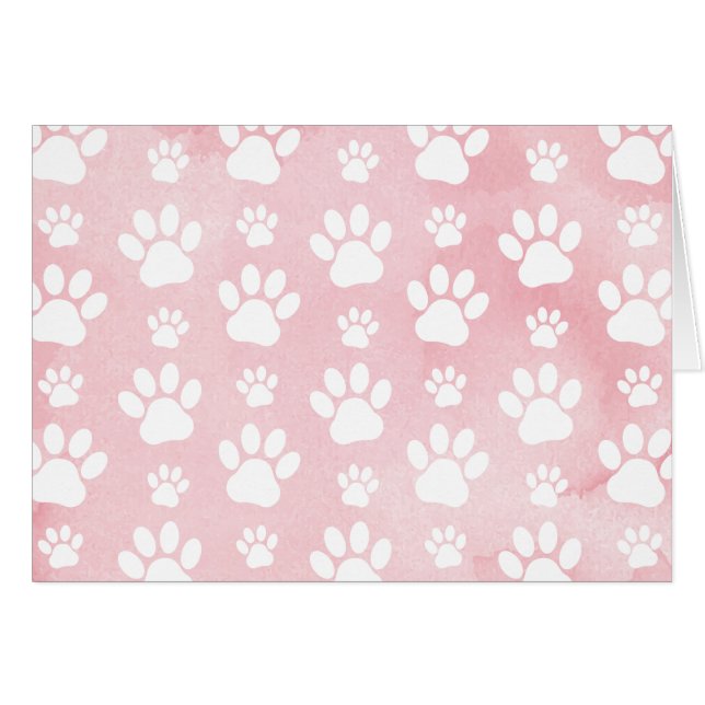Pattern Of Paws, White Paws, Watercolors, Pink (Front Horizontal)