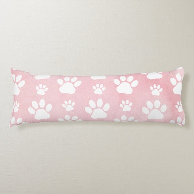 Pattern Of Paws, White Paws, Watercolors, Pink Body Cushion (Front)