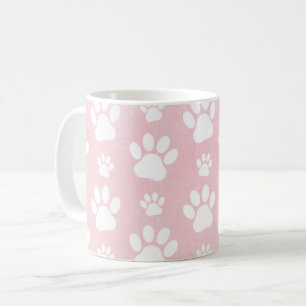 Pattern Of Paws, White Paws, Watercolors, Pink Coffee Mug