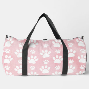 Pattern Of Paws, White Paws, Watercolors, Pink Duffle Bag