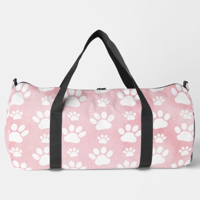 Pattern Of Paws, White Paws, Watercolors, Pink Duffle Bag (Front)
