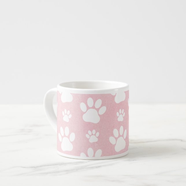 Pattern Of Paws, White Paws, Watercolors, Pink Espresso Cup (Front Left)