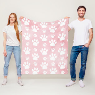 Pattern Of Paws, White Paws, Watercolors, Pink Fleece Blanket