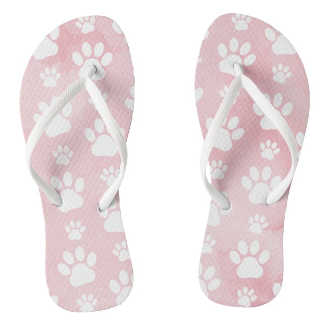Pattern Of Paws, White Paws, Watercolors, Pink Flip Flops (Footbed)