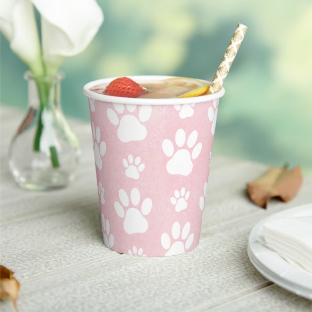 Pattern Of Paws, White Paws, Watercolors, Pink Paper Cups (Insitu)