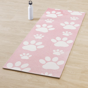 Pattern Of Paws, White Paws, Watercolors, Pink Yoga Mat