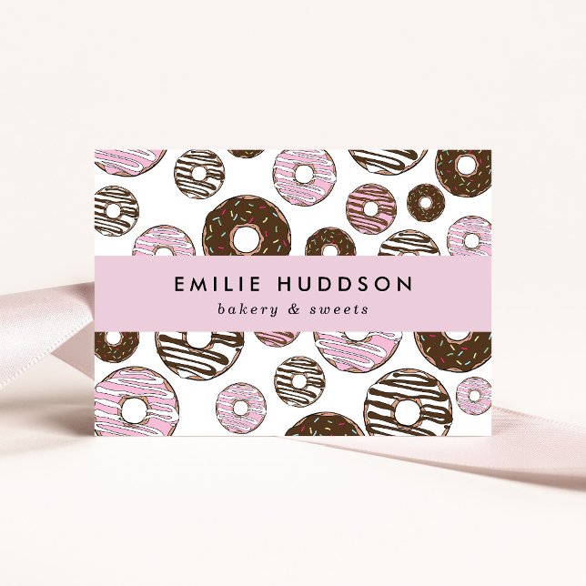Pattern Of Pink Doughnuts, Cake Shop, Pastry Shop Business Card (Creator Uploaded)