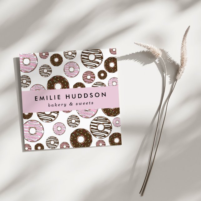Pattern Of Pink Doughnuts, Cake Shop, Pastry Shop Square Business Card (Creator Uploaded)