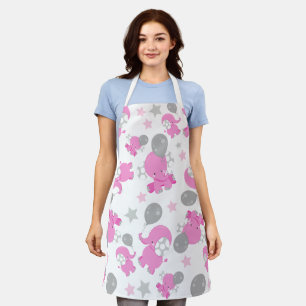 Pattern Of Pink Elephants, Cute Elephants, Stars Apron