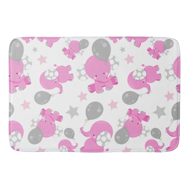 Pattern Of Pink Elephants, Cute Elephants, Stars Bath Mat (Front)