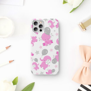 Pattern Of Pink Elephants, Cute Elephants, Stars iPhone 11 Case