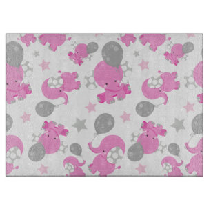 Pattern Of Pink Elephants, Cute Elephants, Stars Cutting Board