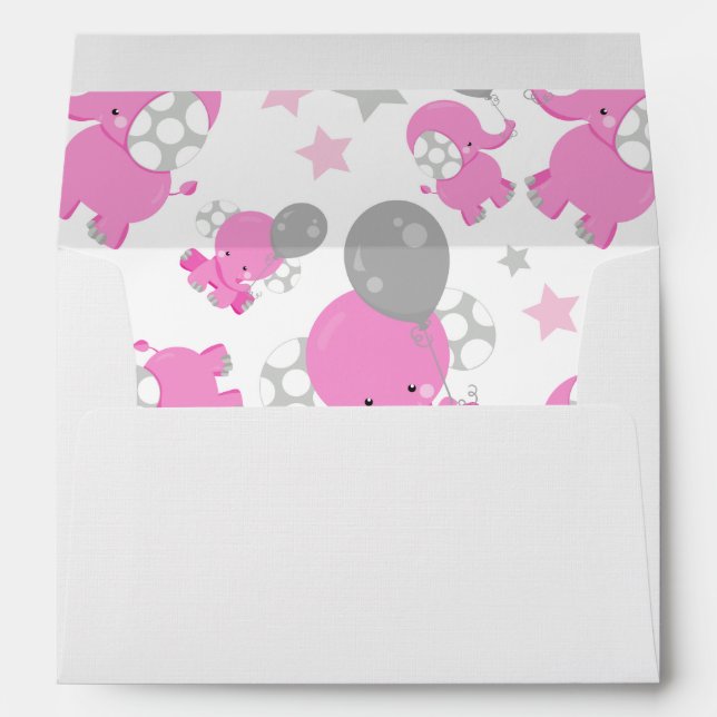 Pattern Of Pink Elephants, Cute Elephants, Stars Envelope (Back (Bottom))