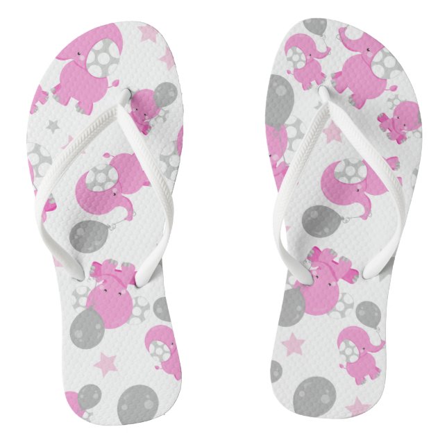 Pattern Of Pink Elephants, Cute Elephants, Stars Flip Flops (Footbed)