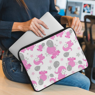 Pattern Of Pink Elephants, Cute Elephants, Stars Laptop Sleeve