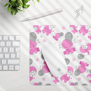 Pattern Of Pink Elephants, Cute Elephants, Stars Mouse Mat