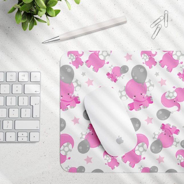 Pattern Of Pink Elephants, Cute Elephants, Stars Mouse Mat (Creator Uploaded)