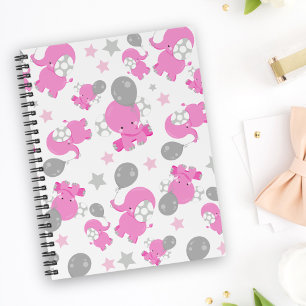Pattern Of Pink Elephants, Cute Elephants, Stars Notebook