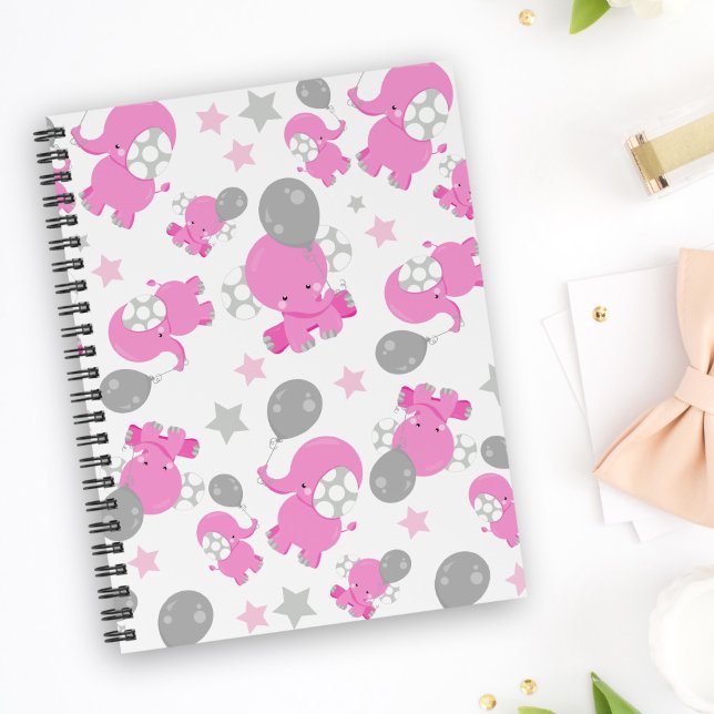 Pattern Of Pink Elephants, Cute Elephants, Stars Notebook (Creator Uploaded)