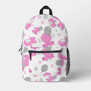 Pattern Of Pink Elephants, Cute Elephants, Stars Printed Backpack