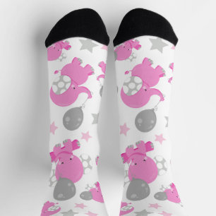 Pattern Of Pink Elephants, Cute Elephants, Stars Socks