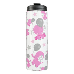 Pattern Of Pink Elephants, Cute Elephants, Stars Thermal Tumbler