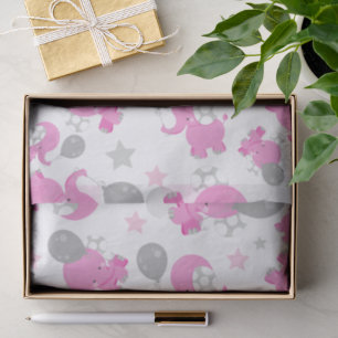 Pattern Of Pink Elephants, Cute Elephants, Stars Tissue Paper